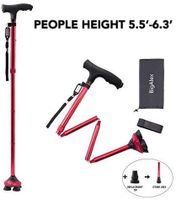 BigAlex Folding Walking Cane with LED Light,Pivoting Quad Base,Adjustable Walking Stick with Carrying Bag for Man/Woman （5.5'-6.3' Red ）