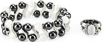 Elegant Womens Hematite Magnetic Therapy & Healing Stone Bracelet & Ring Set Pain Relief for Arthritis and Carpal Tunnel (White Cat Eye)