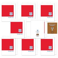 US Coast Guard - Military Stationery - Classic Thank You Notecard Pack - RED - Blank Inside - Set of 8 Notecards With Envelopes - by 2MyHero