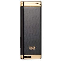 Refillable Blue Flame Adjustable Ultra-Thin Butane Viewable Windproof Cigar Cigarette Lighter Black/Gold