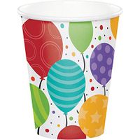 Club Pack of 96 White Shimmering Balloons Disposable Paper Drinking Party Tumbler Cups 8 oz.