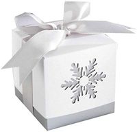 24 Pack Snowflake Winter Wonderland Party Decoration Favor Boxes with Silver Gray Ribbon Bows Paper Goodies Bag Treat Gift Box for Wedding Baby Shower Favors Christmas Holiday Supplies