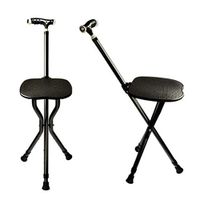 YAC Three-Legged Stool Walking Stick, LED Light Foldable Telescopic Adjustable Elderly Crutches Aluminum Alloy