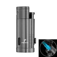 PIPITA Windproof Cigar Lighter Torch Jet Triple Blue Flame Butane Torch Lighters Refillable Cigarette Gas Lighter with Punch (Gray)