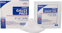 Dukal Gauze Pad, 2"x2", 12 ply, Sterile, 1/pk 3600pk/cs Case Pack 3600