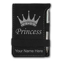 Mini Notepad, Princess Crown, Personalized Engraving Included (Black with Silver)