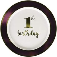amscan 7 1/2" Premium Paper Plates 1st Birthday with Pink Border Party Supplies, White