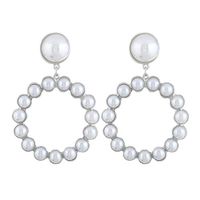 Tanwpn New Fashion Metal Pearl Geometric Round Creative Earrings For Ladies Girls Jewelry Gift (Silver)