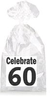 Celebrate 60th Birthday Black and Gray Party Favor Bags with Ties - 12pack