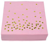 TROLIR Cocktail Napkins, Pink with Gold Dots, 2-ply, Pack of 100 Disposable Paper Napkins Stamped with Sparkly Gold Foil Polka Dots, Ideal for Wedding, Party, Birthday, Dinner, Lunch, Cocktail