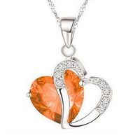 QIUUE Women Heart-Shaped Zircon Crystal Rhinestone Necklace Silver Chain Pendant Sweater Necklace Jewelry