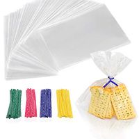 Cellophane Bags 300pcs, Beasea 7 x 9 Inches Treat Bags Cello Bags with 4 Mix Colors Twist Ties for Bakery Popcorn Cookies Candies Dessert