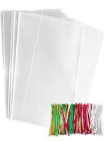 200 Clear Plastic Cellophane Bags 5 x 11 inches with Twist Ties - 1.2 mil Thickness OPP Treat Bags (5 x 11 inch) Flat