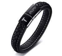 VNOX Medical Symbol Caduceus Epilepsy Genuine Leather Stainless Steel Magnetic Clasp Cuff Wristband Bracelet,9"