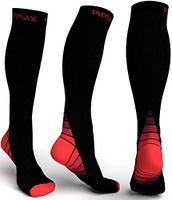 Physix Gear Compression Socks for Men & Women 20-30 mmhg, Best Graduated Athletic Fit for Running Nurses Shin Splints Flight Travel & Maternity Pregnancy - Boost Stamina Circulation & Recovery RED LXL