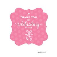 Andaz Press Birthday Fancy Frame Gift Tags, Thank You for Celebrating with Us, Ballet Flats Shoes, 24-Pack, for Gifts and Party Favors