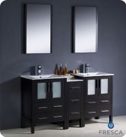 Fresca Bath FVN62-241224ES-UNS Torino 60" Double Sink Vanity with Side Cabinet and Sinks, Espresso