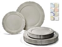 " OCCASIONS" 50 Plates Pack (25 Guests)-Vintage Wedding Party Disposable Plastic Plate Set -25 x 10.25'' Dinner + 25 x 7.5'' Salad/Dessert plates (Portofino Warm Gray)