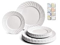 " OCCASIONS" 120 Plates Pack,(60 Guests) Premium Vintage Wedding Party Disposable Plastic Plates Set -60 x 10.25'' Dinner + 60 x 7.5'' Salad/Dessert(Blossom in White)