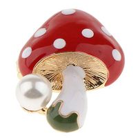 Fashion Lovely Girls Imitation Pearls with Enamel Mushroom Small Brooch Pin Daily Novelty Creation Aesthetic Jewelry Party Jewerly Cheap Style | Color - Red