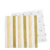 Illume Partyware Celebrate Happiness Gold Stripes & Dots Cocktail Napkin - Pack of 20