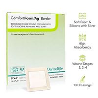 ComfortFoam/ Ag Border - 6"x 6" - Self Adherent, Soft Silicone Foam Dressing with Silver - For Full and Thick Exuding Wounds, Showerproof, Provides Thermal Insulation