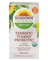Sundown Organics Terrific Tummy Probiotics, Gluten Free, 100% Non-GMO, 30 Tablets