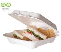 Bulk Compostable Clamshells, 9"x6"x2.5", 2 Compartment Sugarcane Bagasse Take Out Containers: Eco-Products EP-B002 (1000 Compostable Clamshells)