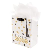 Hallmark Medium Graduation Gift Bag With Tissue Paper (Class of 2018 Tassel With Black and Gold Polka Dots)