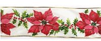 Poinsettia Gold Edge Wired Ribbon 2.5"x10 Yards