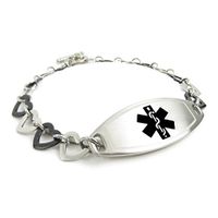 My Identity Doctor Custom Medical Alert Bracelet with Free Engraving - 1cm Steel Black Hearts - Black - Wrist Size 8.5 Inch