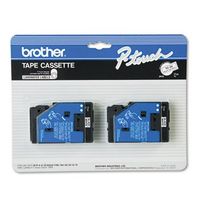 TC Tape Cartridges for P-Touch Labelers, 1/2w, Black on White, 2/Pack