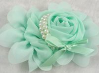 3pcs Big Chiffon Rose Flower Pearls Headband-Wedding Appliques U Pick (Blue)