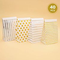 Paper Goody Treat Bags 40 Pcs Metallic Gold & Silver Polka Dots & Stripes Kid Party Candy Snack Gift Favor Cookie Bags Flat Bottom Perfect for Bridal Baby Showers Parties 7.8x5.1x3Inch by BllalaLab