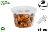 16 oz - 25 Count - Plastic Soup Containers with Cutlery for Meal Prep, Soup, Deli Containers, Lunch, Togo, Microwave Safe, Dishwasher Safe Containers, Heavy Duty Clear Plastic BPA Free (16 Ounce)