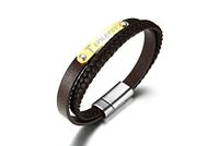 VNOX Unisex Epilepsy Double Layers Handmade Genuine Leather Medical Symbol Alert Cuff Bangle Bracelet,8"