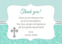 30 Personalized Thank You Cards Mint Stripes Vintage Cross Design Baptism Religious Party Photo Paper