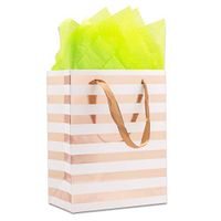 12-Pack Foldable Cardstock Paper Gift Bags with Handles (Small 7", Metallic Rose Gold Foil Stripes) for Presents, Retails or Party Favors by TheDisplayGuys