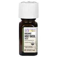 Aura Cacia 100% Holy Basil (Tulsi) Essential Oil | Certified Organic, GC/MS Tested for Purity | 7.4 ml (0.25 fl. oz.) | Ocimum sanctum