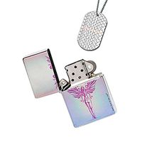 New Vibe Silver Flip Top Lighter - Angel Girl Pink Sparkle Wings