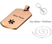 LiFashion LF 316L Stainless Steel Sos Emergency Blood Thinner Medical Alert Pendant Necklace Medical ID Dog Tag Caduceus Keychain for Men Women Rose Gold,Keyring + Necklace