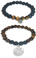 Hidden Hollow Beads Charm Tigers Eye and Black Lava Natural Stone Women's Yoga Beaded Stretch Bracelet Set. Comes in A Gift Box! (Man of Dreams)