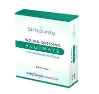 Simpurity Alginate Wound Dressing First Aid with Antimicrobial Silver, 4" x 5", Box of 10 – Calcium Alginate Dressing