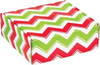Christmas Cookie Boxes/Christmas Mailing Boxes - SET of 6 - Small Square Boxes for Treats, Favors, Gifts - Classic Green and Red Chevron