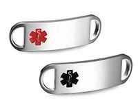 JF.JEWELRY 2-PACK Stainless Steel Medical Alert ID Tag for Medical Bracelet Curved Comfort Design