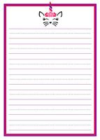 Unicorn Lined Note Cards, Lined Unicorn Cat Stationery, Cute Unicorn Stationery Set (Includes 12 Note Cards and Envelopes)