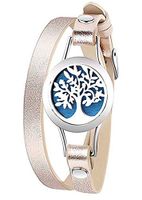 Women Girls Aromatherapy Essential Oil Diffuser Locket Bracelet Leather Band With 10 Felt Pads (25 MM Rose Gold Tree of Life)