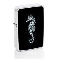Seahorse Diamond Steampunk Windproof Flip Top Silver Lighter