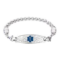Divoti Custom Engraved Medical Alert Bracelets for Women, Stainless Steel Medical Bracelet, Medical ID Bracelet w/Free Engraving – Beautiful Olive Tag w/Wheat-Deep Blue-8.5"