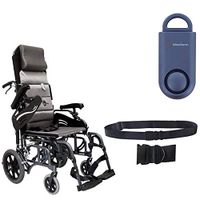 Karman VIP-515 Aluminum Lightweight Transport Wheelchair, Upgraded to Elevating Legrests, 18"W X 16"D Seat, Adjustable Armrests & Free 130 dB Matte Blue Personal Safety Alarm/Siren! + Black Seatbelt!